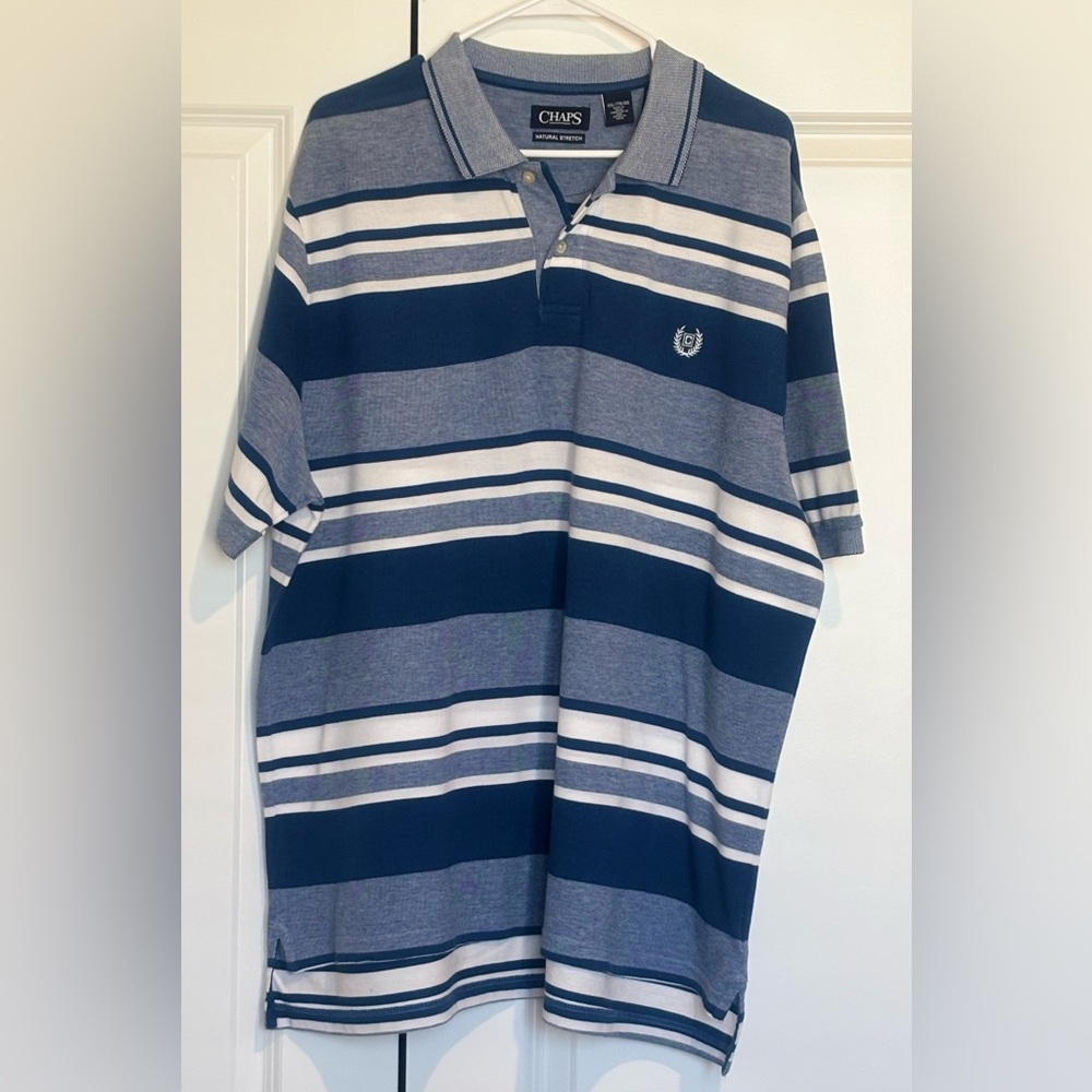 Chaps Navy and White Striped Polo Shirt